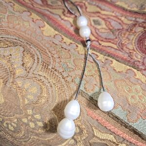 Chico's Faux Freshwater Pearl Silver Tone Snake Chain Adjustable Lariat Necklace